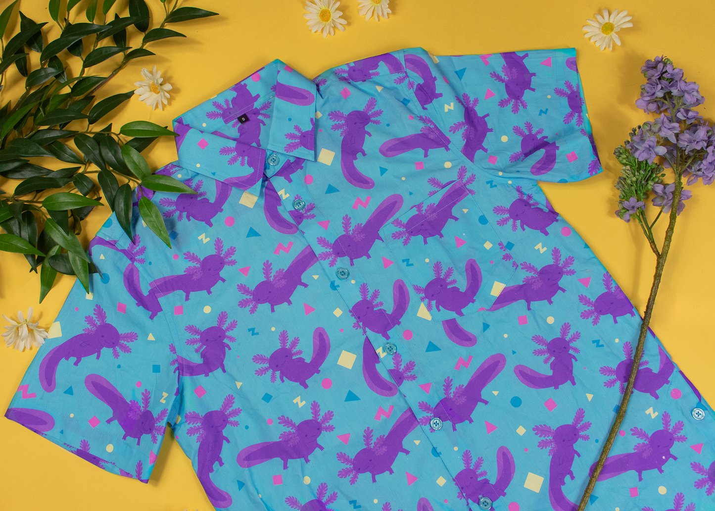 Blue Axolotl Button Down